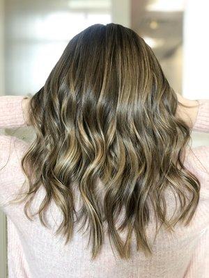 Balayage and Babylights with one row of handtied extensions.