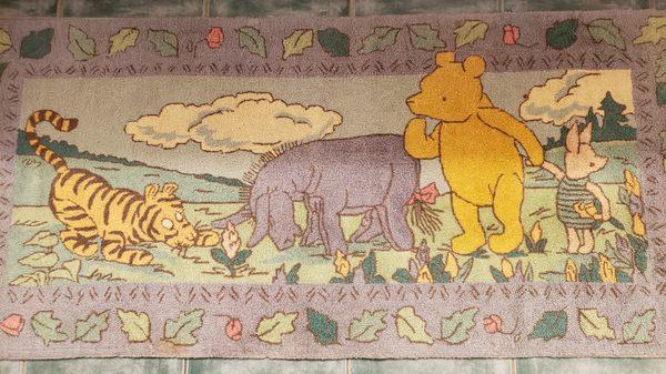 Winnie-the-Pooh rug restored by Abbey Larijani
 at Rug Design Center, 484 E. Main, Ventura, CA 93001, info@
 rugdesigncenter.com