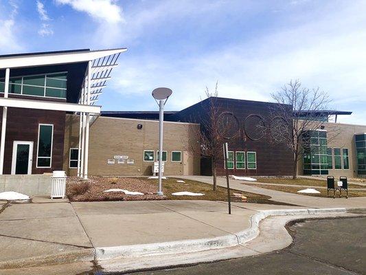 Front of library, drop boxes and curb side assistance