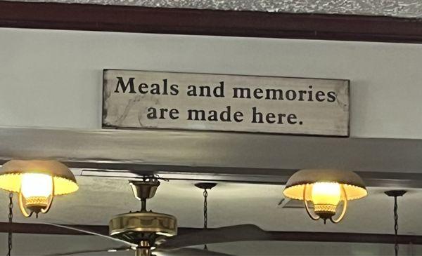 Sign inside restaurant