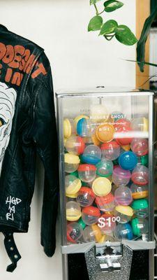 Grab a mystery item from our vending machine. Filled with pins and buttons, you never know what you'll get!