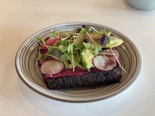 Beet hummus toast