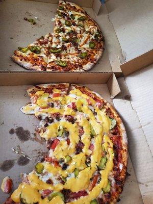 Cowboy and cheeseburger pizza, both were delicious