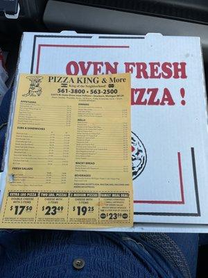 Pizza box with menu