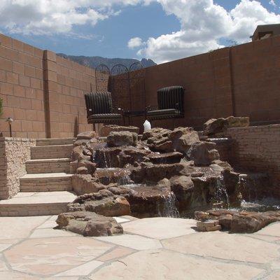 Water Fall with Hot Tub and Anazazi Stack Rock in Albuquerque, NM