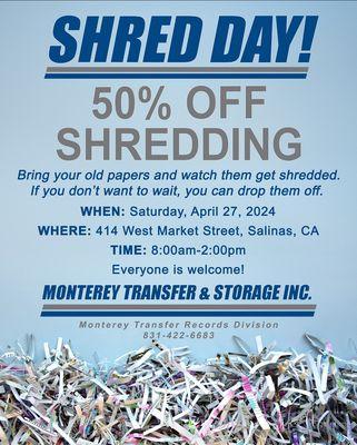 Shred day!!! Saturday, April 27, 2024