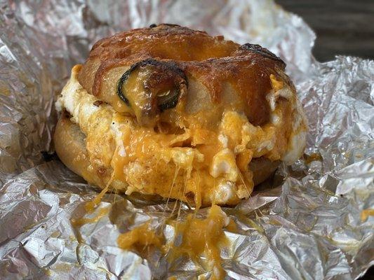 Bacon Egg and Cheese on a jalapeno cheese bagel