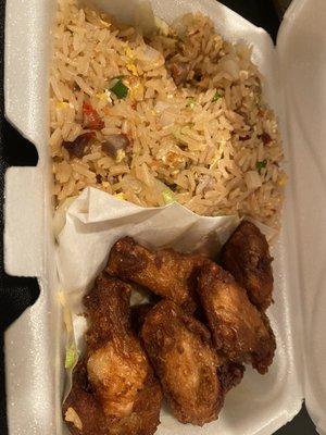 Pork fried rice w/ 6pc chicken wings