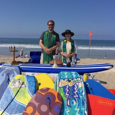 Annual Church on the Beach - with blessing of the surfboards and boogie boards!