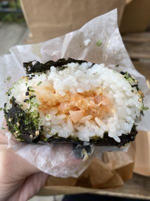 Inside of the Spicy Lobster Shrimp Onigiri $5.25