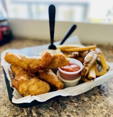 Hand beer battered fish & chips! :)...