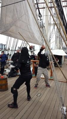 19th century English singlestick exhibition onboard the sailing ship Elissa.