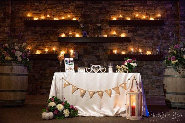 Sweetheart table decorated by Summit catering