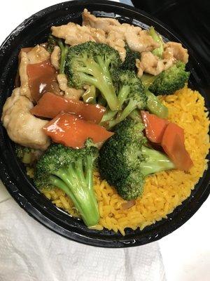 Chicken and broccoli with chicken fried rice