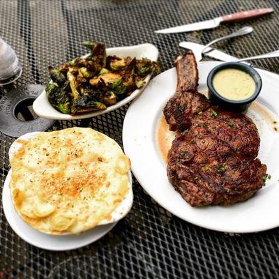 Cowboy Tomahawk Steak + Crispy Fried Brussels Sprouts + Wisconsin 5 Cheese Mac n Cheese