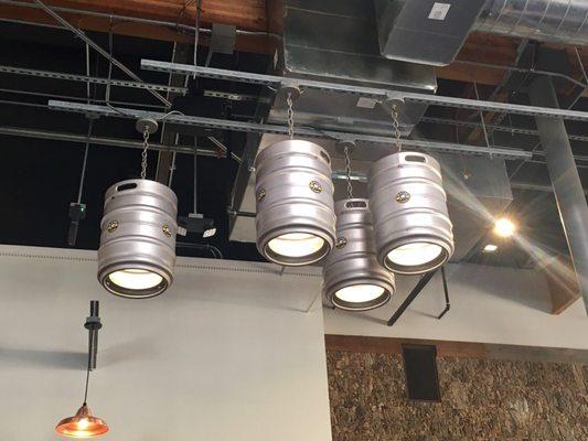 I love the beer keg lighting!