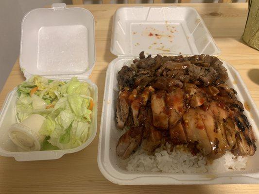 Spicy chicken and pork Teriyaki combo