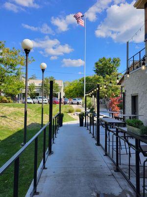 The Butler sidewalk to and from entrance