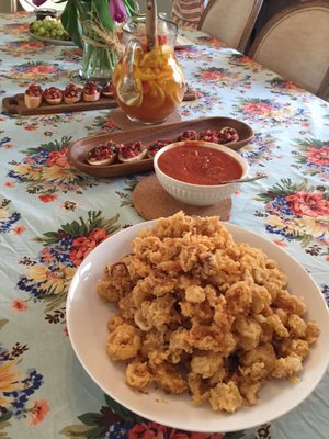 Calamari and Sangria which she also made!