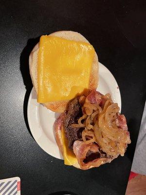 Cheese burger with bacon and fried onions