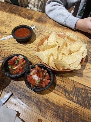 Salty chips and tasteless salsa/pico