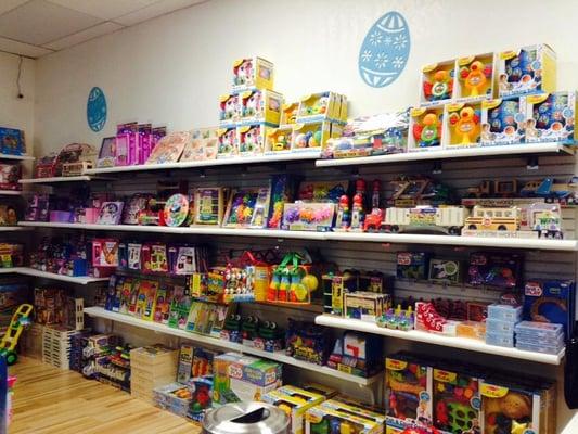 A whole wall full of entertaining activity sets and toys! From educational and engaging to creative and challenging.