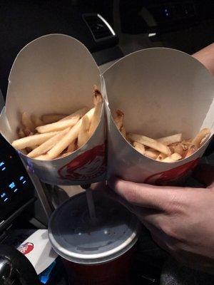 I ordered three large fries at the take out window. This is what they looked like. Shameful.