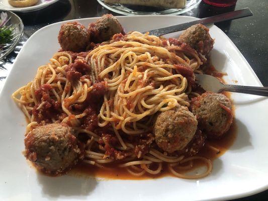 Spaghetti and meatballs  and sauce  the spaghetti t