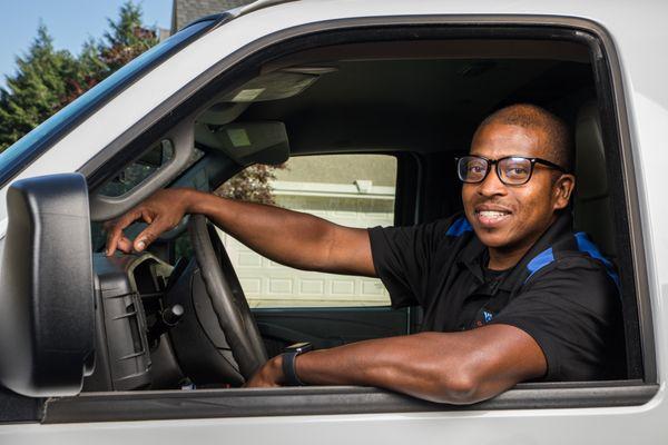 One of our Coolray technicians on his way to complete a job.