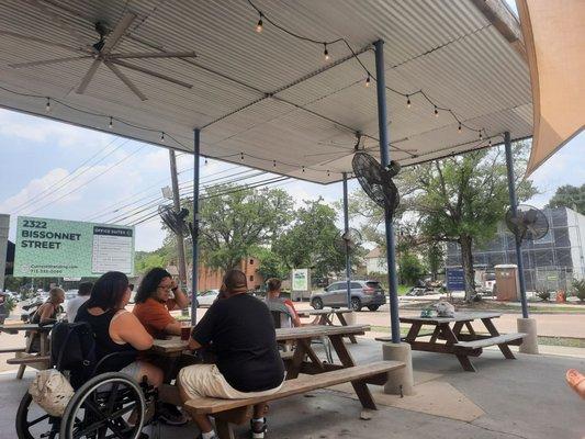 Outside patio with fans