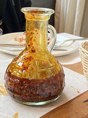 Hot spicy oil for the pizza