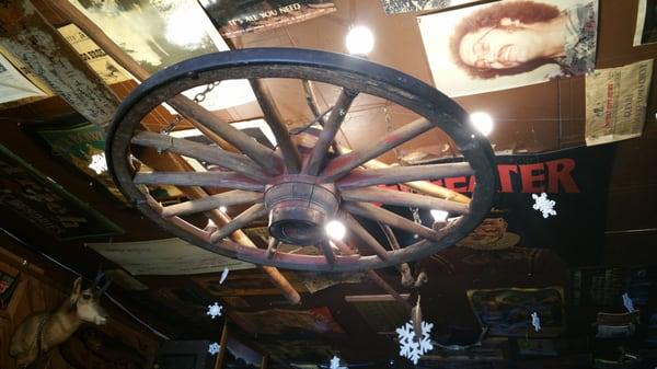 Wagon wheel on the ceiling