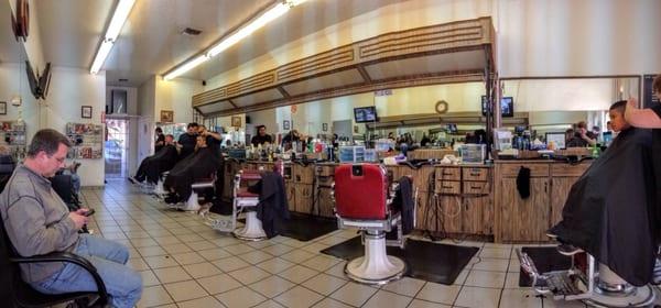 Inside the barber shop.