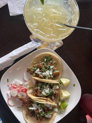 Tripe tacos and margarita