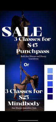 3 for $45 for Both Poway and San Marcos Locations via punchpass website or 3 for $25 San Marcos Location via MINDBODY App