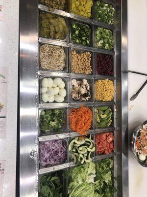 Salad toppings- you get 7 total, protein is extra. Starts at $7.85