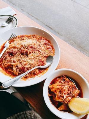 Spaghetti Daviola and Marinated Artichokes