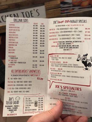 Take out menu