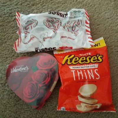 Valentine's Day candy freebies. They were also giving out free stuffed animals