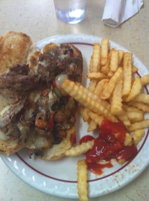 Philly cheesesteak and fries