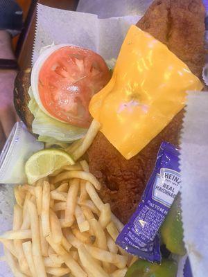 Fried grouper sandwich with cheese