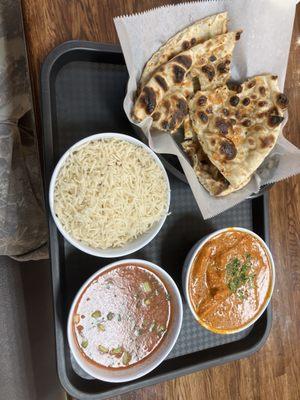 Butter Chicken Masala Jeera Rice (16 oz) Garlic Butter Naan Tomato Soup