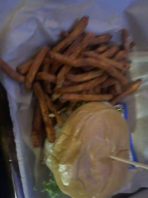 Sweet potato fries and rodeo burger