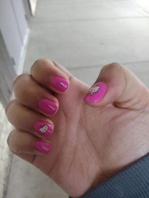 My gel manicure with some cute Hello Kitty stickers they had available