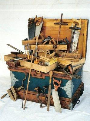 19th century Carpenter's Tool Chest with sliding trays and hand tools, complete.