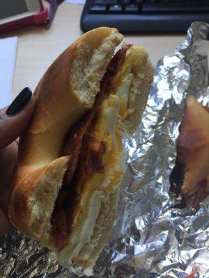 Yes! Bagel well done- ham egg cheese and bacon! Yes!