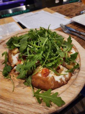 Burrata and Tomato flatbread and added chicken. Was so good!