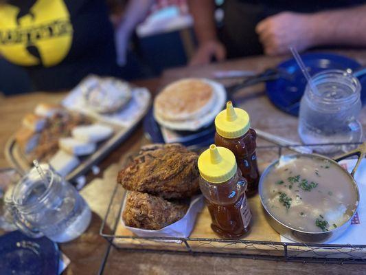 Fried Chicken, pulled pork, Chicken Pot Pie