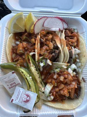 Lengua Pastor Carnitas Tripas tacos