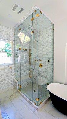 Subway Tile Steam Shower with Operable Transom